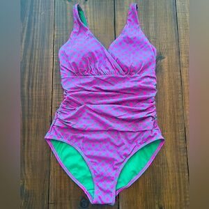 Boden Women’s One Piece Swimsuit in Hot Pink and Green - Size 10R